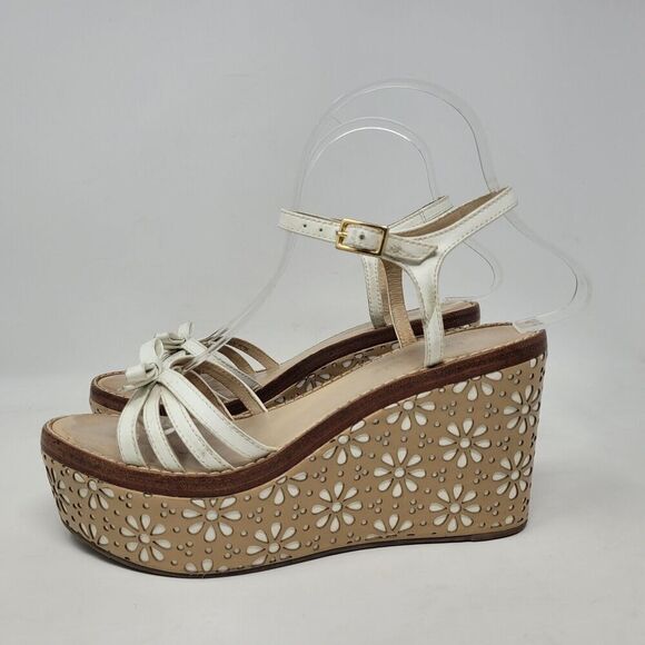 Kate Spade Sandals Womens 7M Titi White Vacchetta Platform Leather Floral - Picture 5 of 13
